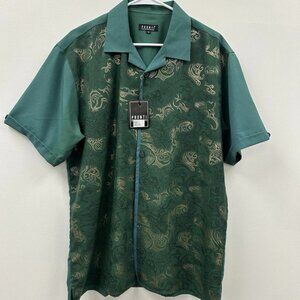 Mens Large Pronti Collection By Phita Polo Dress Shirt Green With Gold Patterns